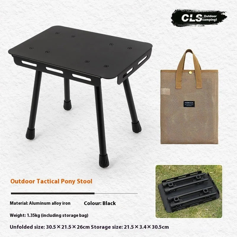 CLS aluminium folding camping stool shown in army green, converted into a small table.
