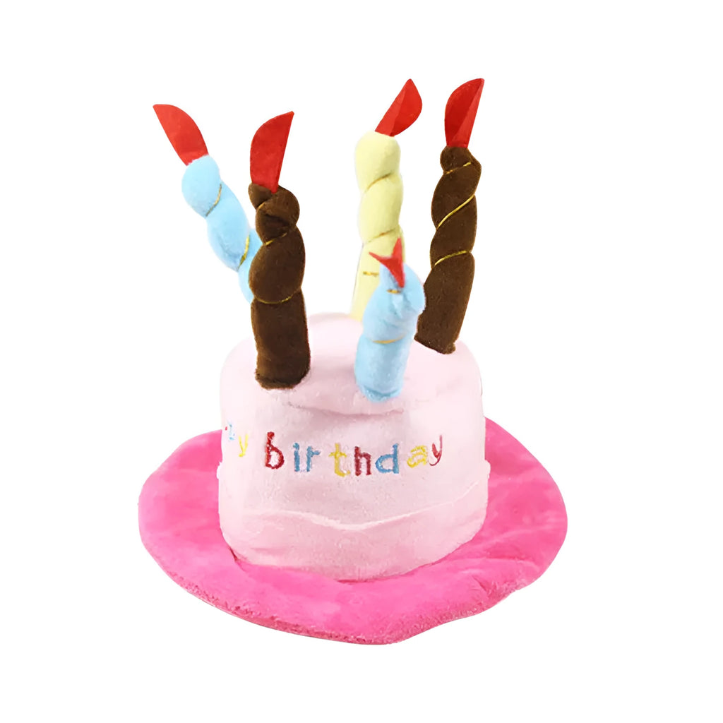 Blue dog birthday hat with attached toy measuring 21cm tall for small to medium breed celebrations