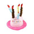 Blue dog birthday hat with attached toy measuring 21cm tall for small to medium breed celebrations