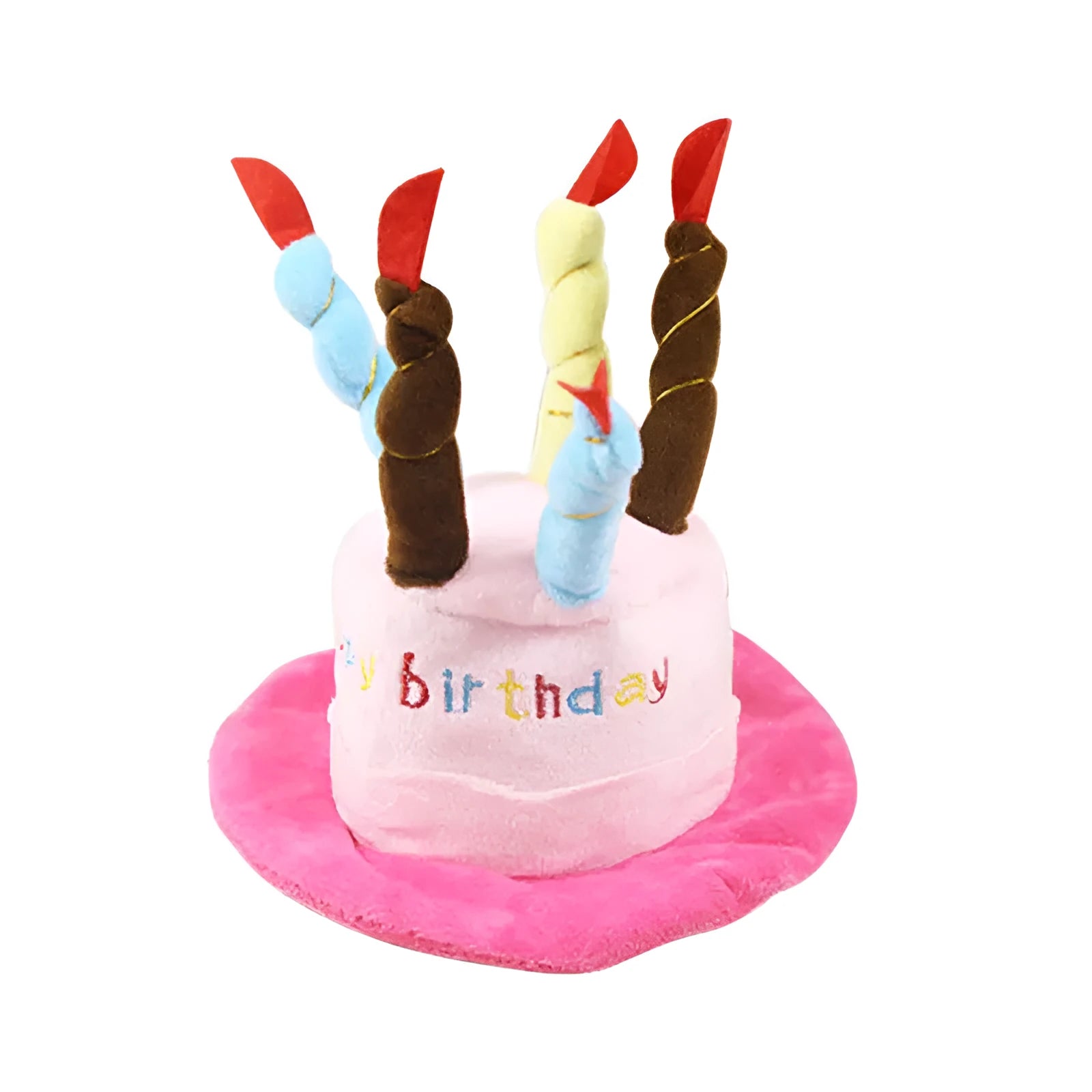 Blue dog birthday hat with attached toy measuring 21cm tall for small to medium breed celebrations