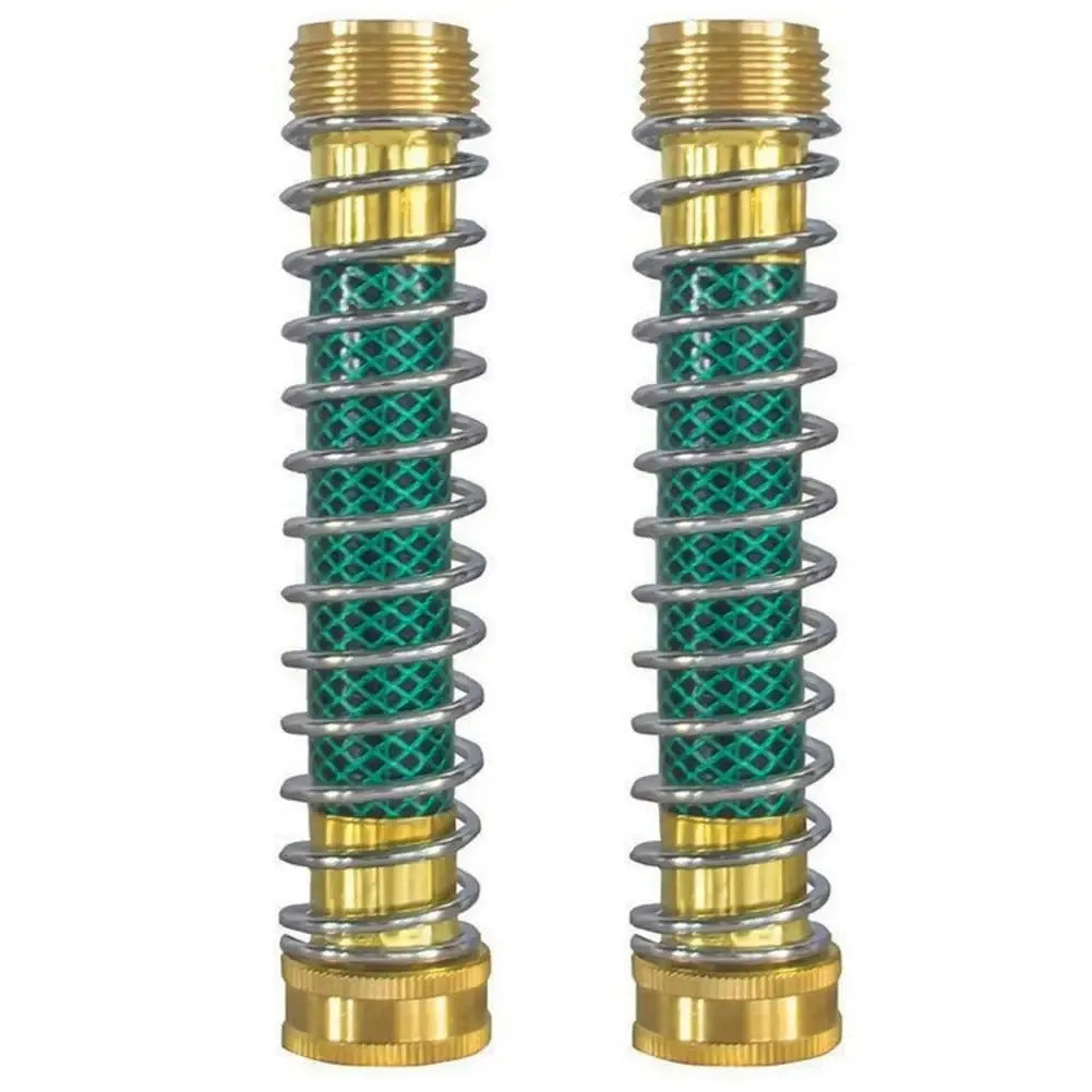 Brass garden hose spring connector with spiral anti-kink design and threaded joints
