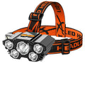 Head-mounted LED miner's lamp with adjustable PVC headband and bright LED light.