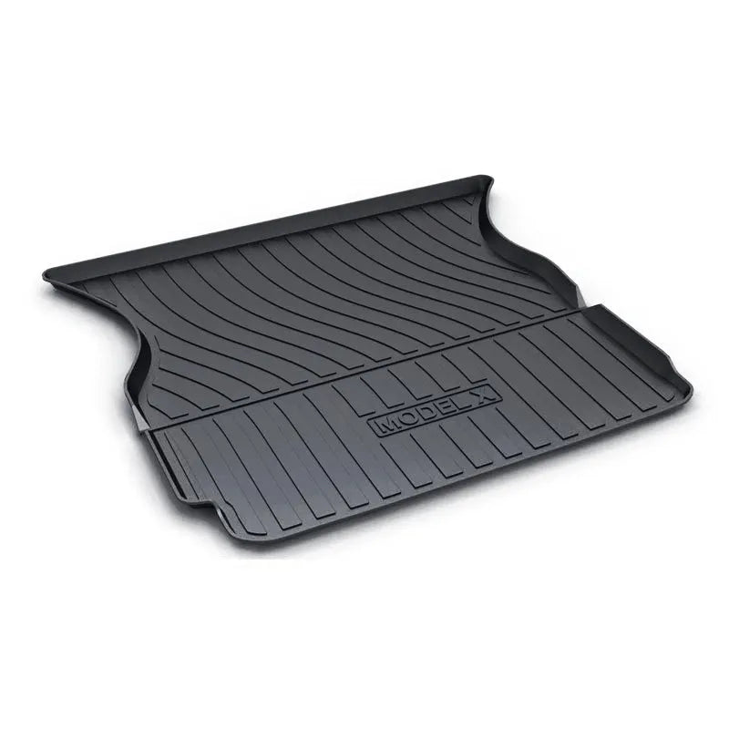 Rubber floor mats with TPE footrests designed for Tesla Model 3, Y, S, and X vehicles.