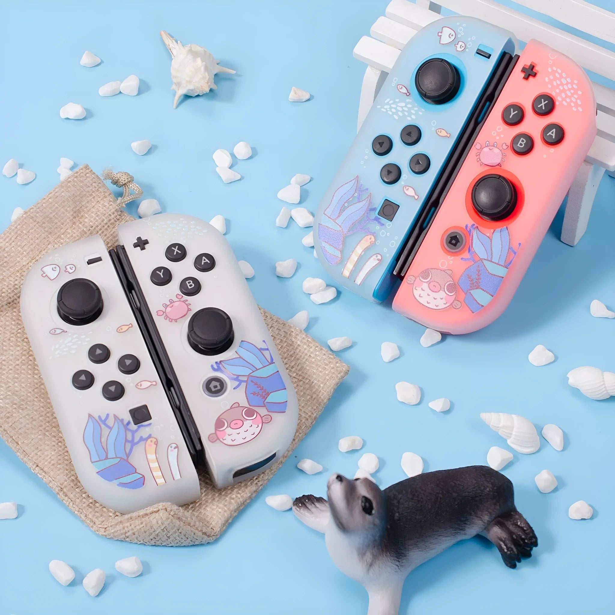 Pawdiary transparent Nintendo Switch case cover with submarine exploration colour design