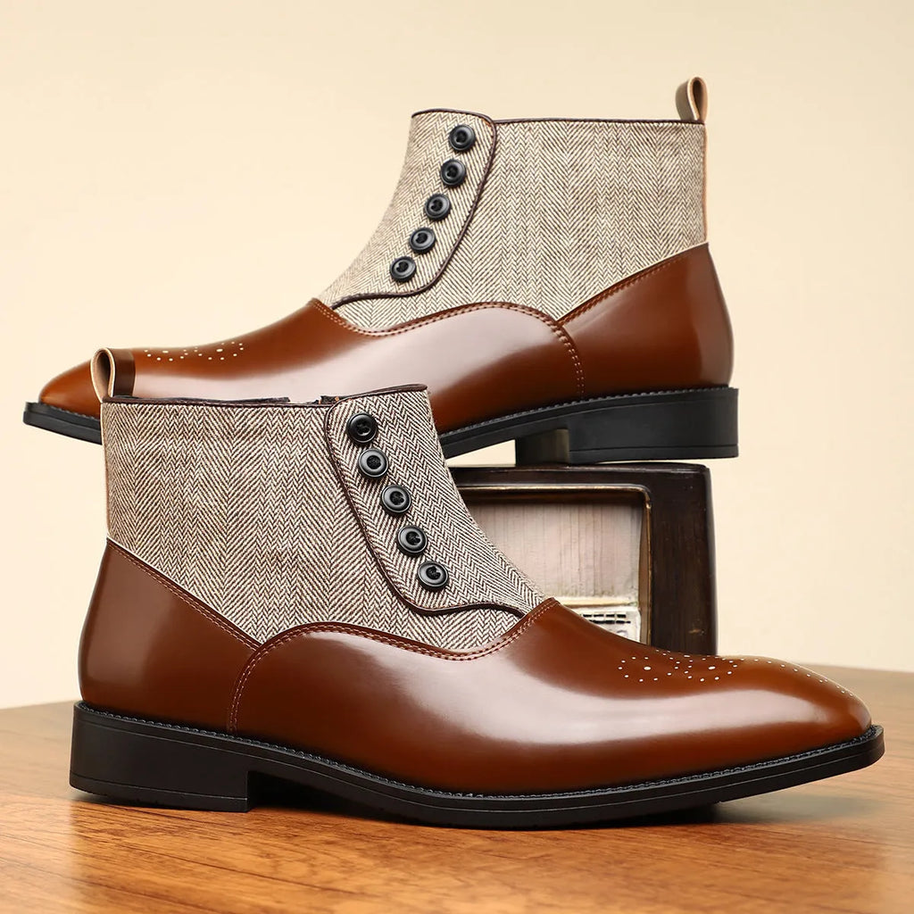 British retro men's leather shoes with side zipper in brown and green colours