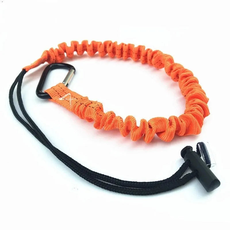 Orange fishing rod safety rope showing 90cm length and connector ends