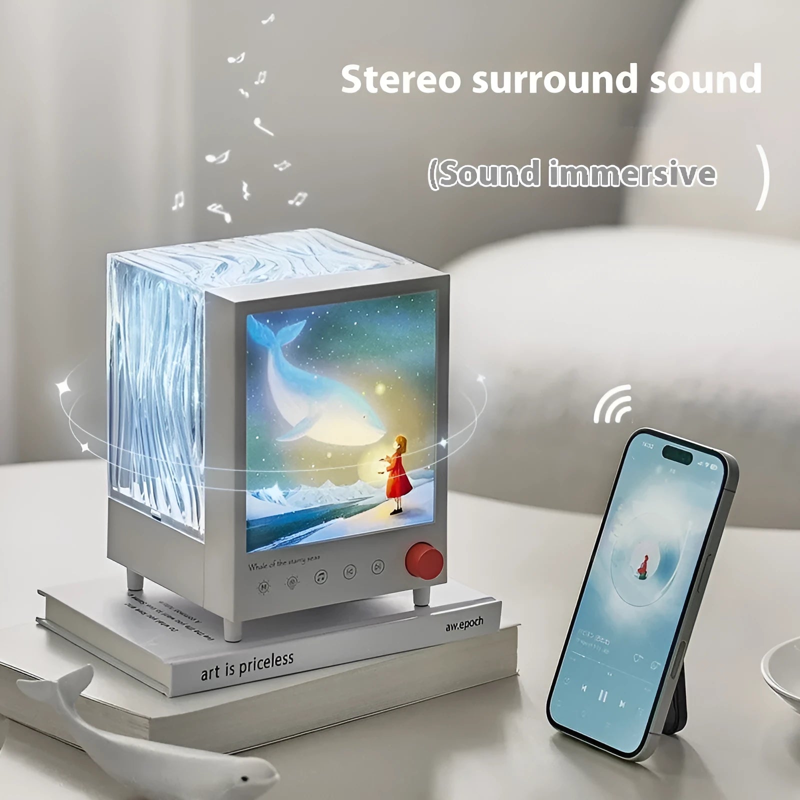 Aurora Treasure Box Atmosphere Projection Lamp showing Star Sea Whale light pattern and compact design.