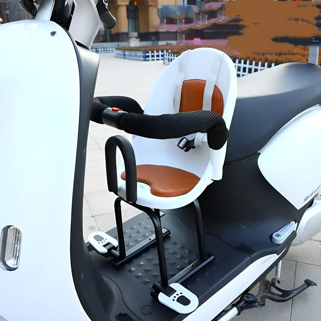High carbon steel scooter front safety seat for children measuring 20x20x53cm in white, red, or black