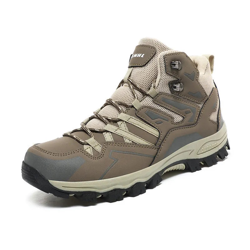 High-top outdoor hiking sneaker in multiple colours with flannel upper and lace-up front.