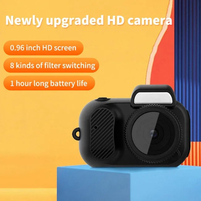 Black Y3000 HD outdoor sports camera with small LCD screen, shown next to optional memory cards.