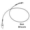 Set of green, black, and red steel wire fishing leaders with buckle pins, each 54cm long.