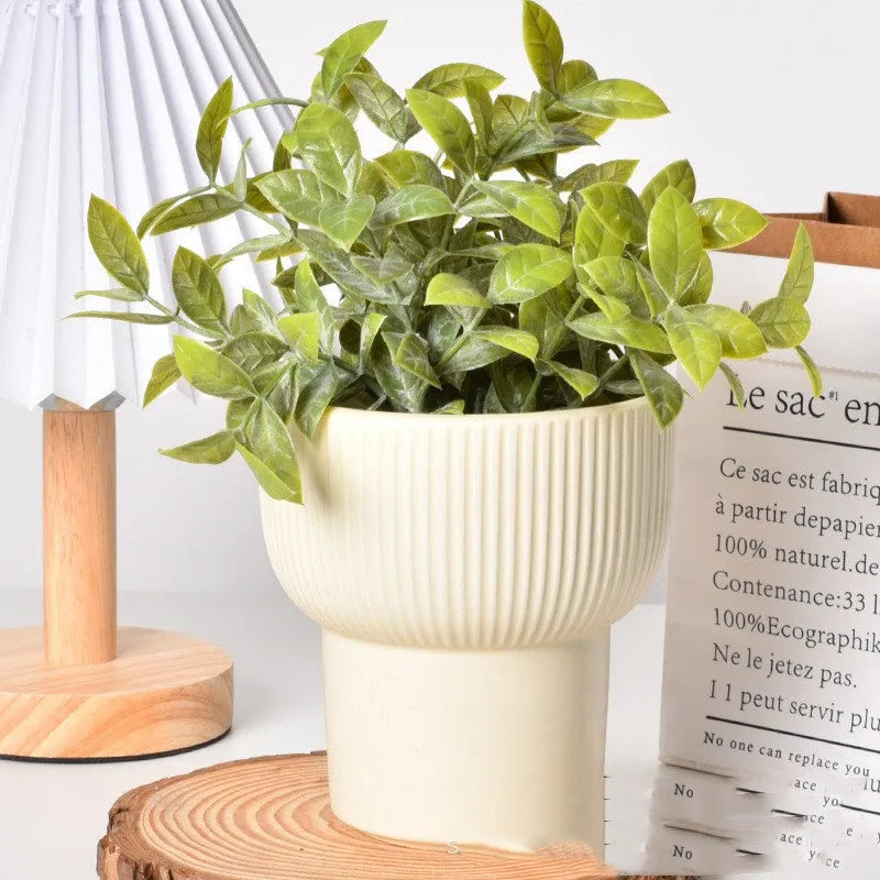 Roman column matte yellow ceramic flower pot for indoor plants.