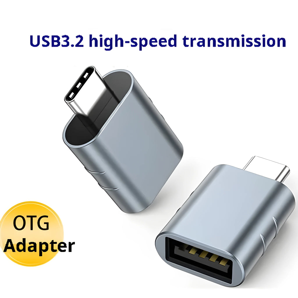 USB data and charging converter adapter with zinc alloy shell in various colour finishes.