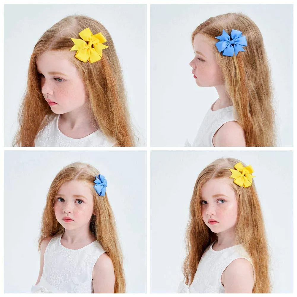 20 colourful grosgrain ribbon hair bows with alligator clips for baby girls and toddlers