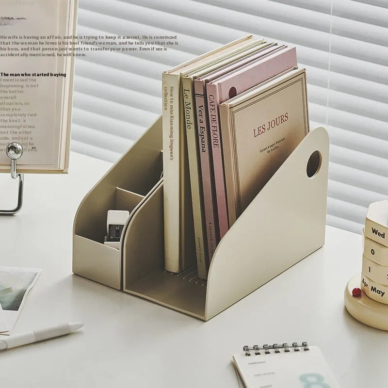 Plastic desktop storage box with two grid layers in ivory white colour