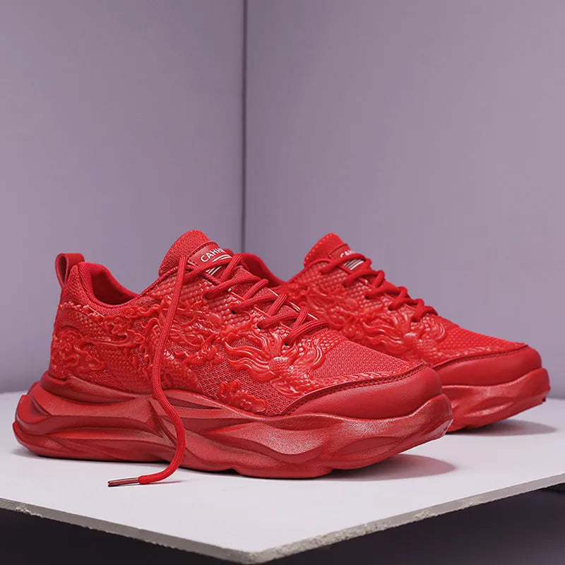 Casual fly knit sneakers in dragon designs with micro fibre upper and rubber sole