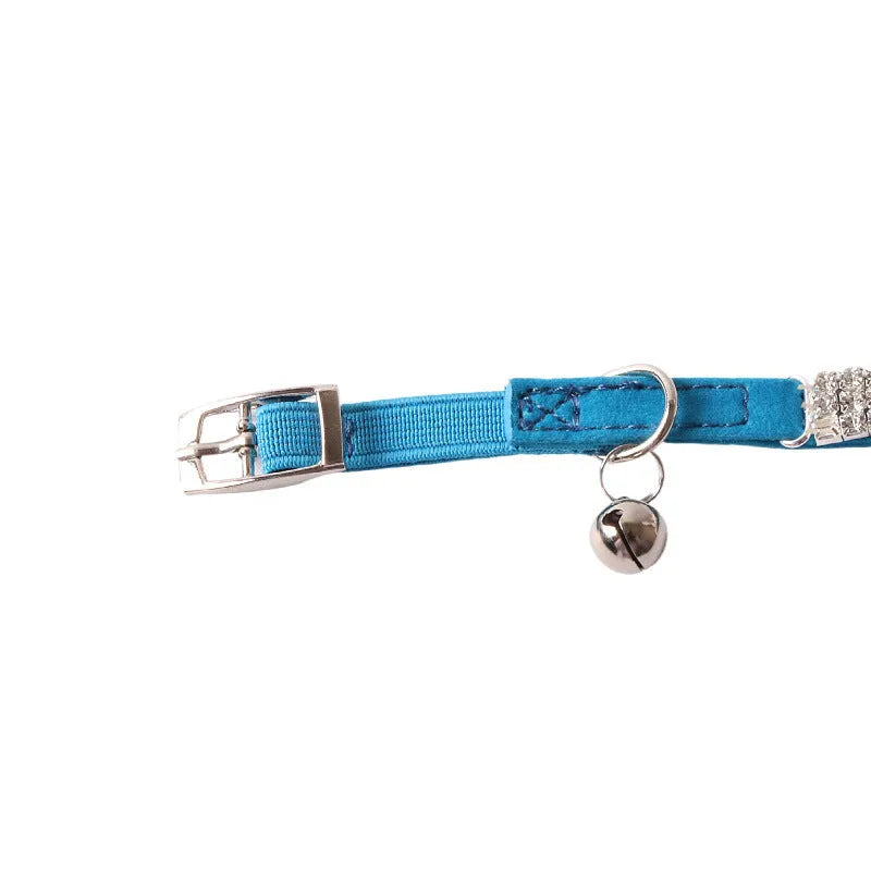Flocked nylon cat collar with elastic buckle in assorted colours