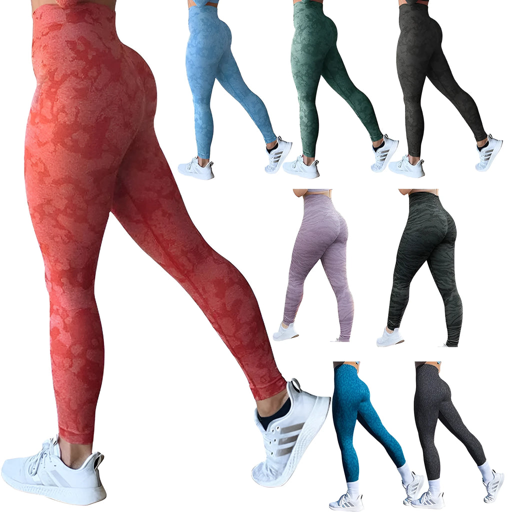 Women's push-up booty leggings in chemical fibre blend fabric with camouflage print design