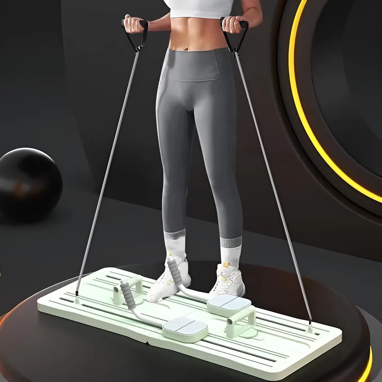 Foldable belly panel fitness board in purple, black or pink colours for home core training