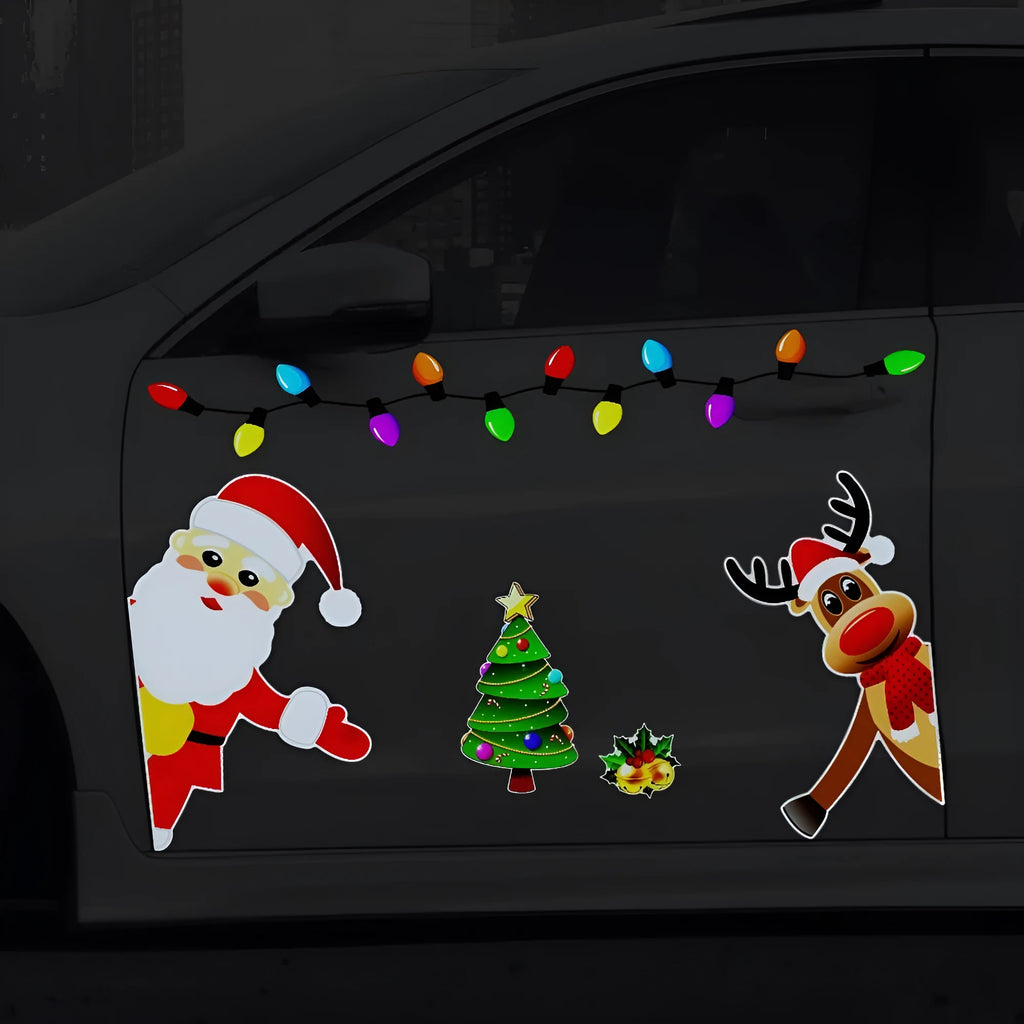 Christmas elk reflective magnetic car sticker with cartoon design and six-colour thread detail