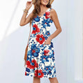 Women's sleeveless floral printed dress in short length with polyester fabric