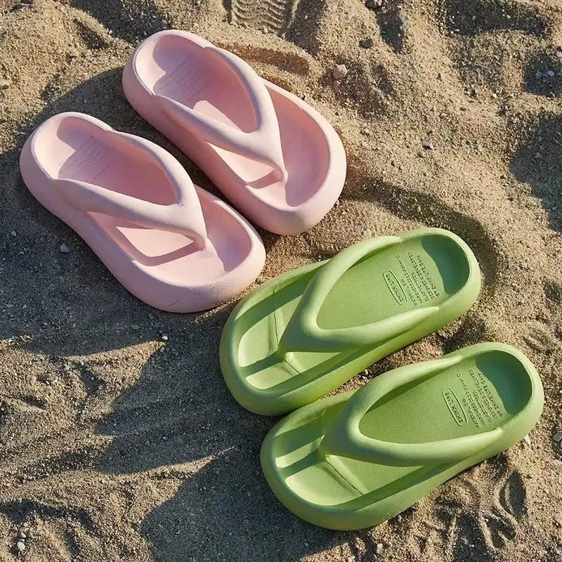 Women's solid colour thick-soled flip-flops with bow detail in various colours