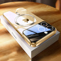 Magnetic transparent TPU phone case with large window for iPhone, available in multiple colours, electroplated finish