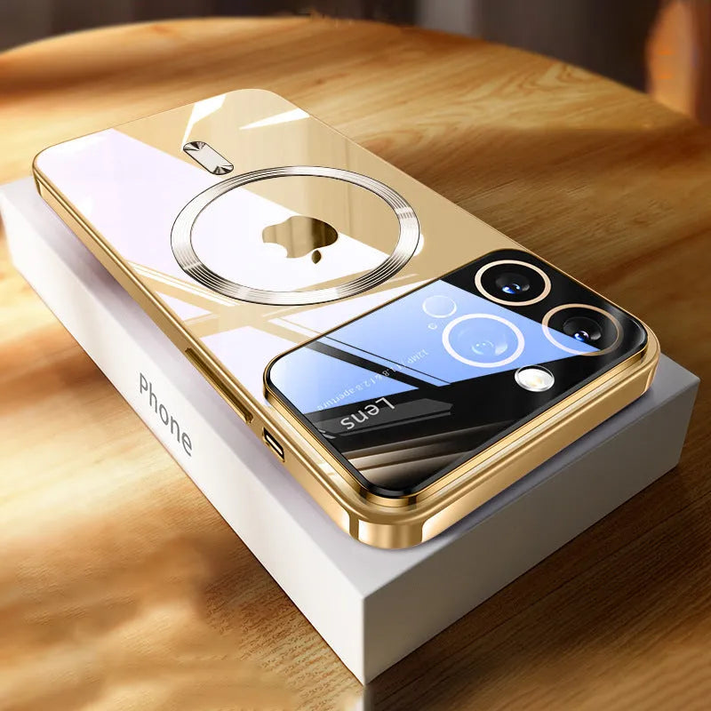Magnetic transparent TPU phone case with large window for iPhone, available in multiple colours, electroplated finish