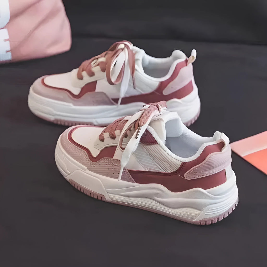 Low top sneakers with rubber sole in pink, milky white, and beige colours