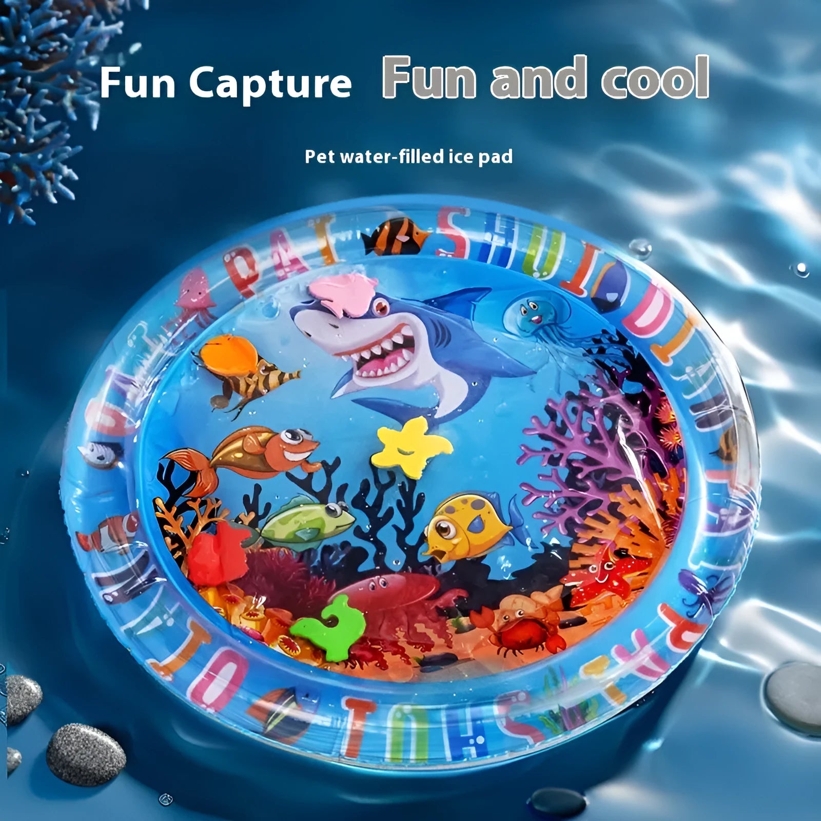 PVC inflatable pet cooling water bed mattress in dolphin and shark designs