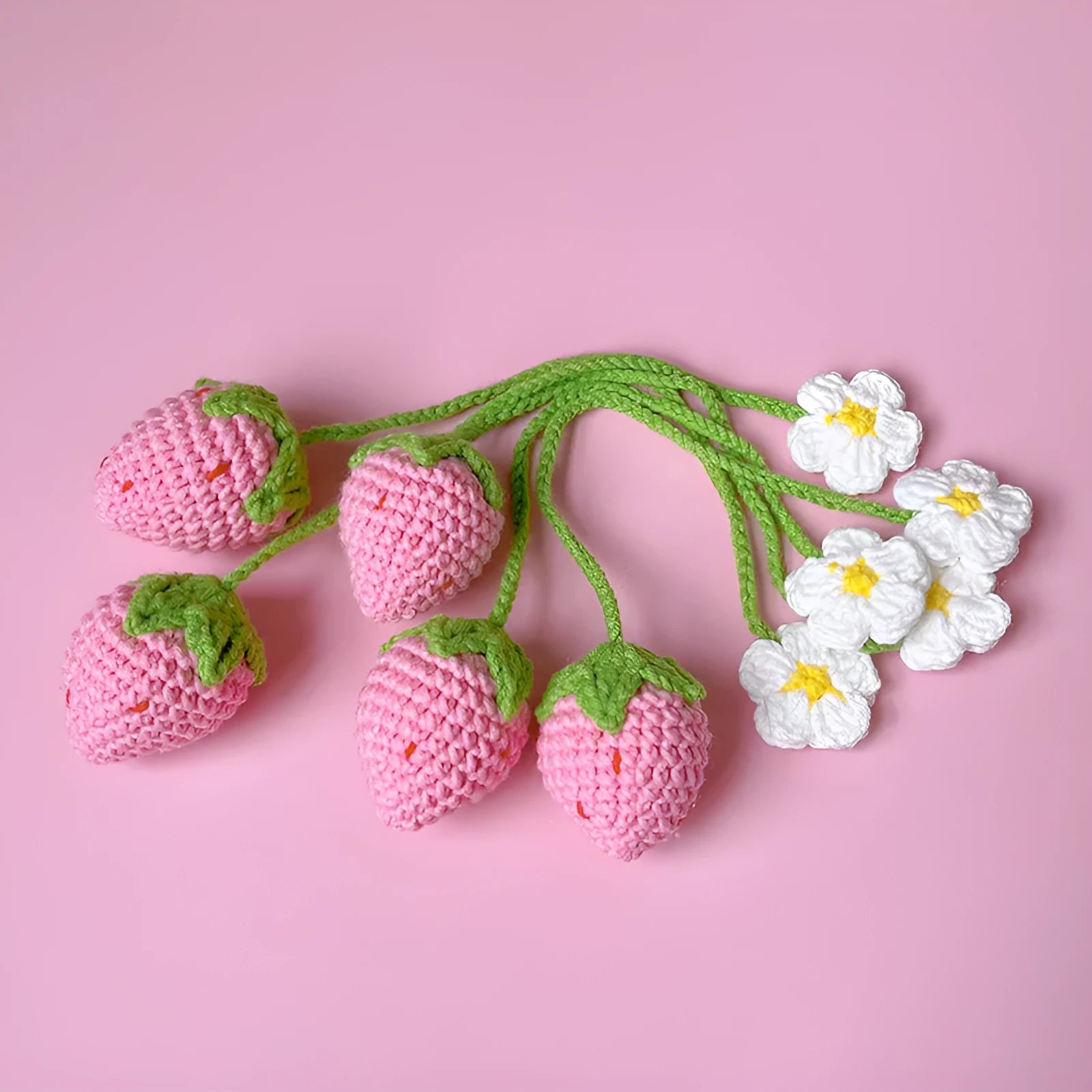Handmade wool crochet strawberry pendant charm with 35cm length in pink or red colour