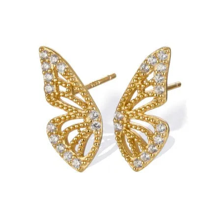 Exaggerated Bohemian Crystal Butterfly Earrings Metal European American Style Women Butterfly Design Electroplating Finish Gold Rose Gold Silver Colour Options Left Right Pair Earrings x1 Pair Party Accessories