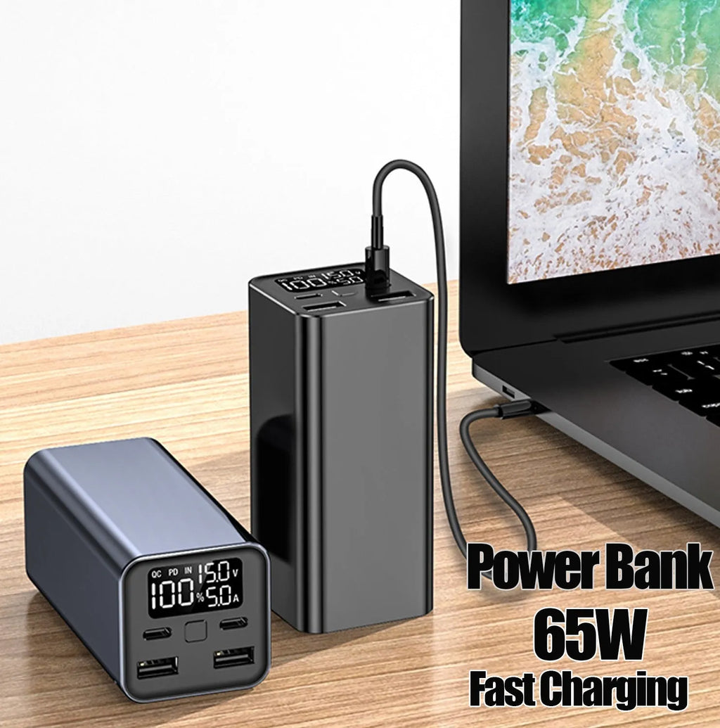 Black high-power 65W 20000mAh metal power bank for laptop charging