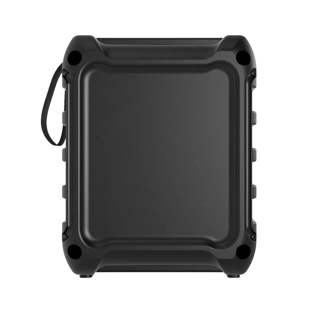 Portable Bluetooth speaker with compact 110mm design and USB charging cable
