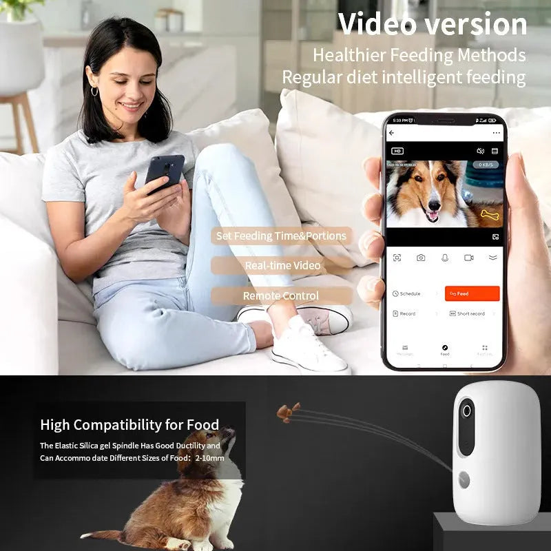White intelligent automatic quantitative pet feeder for dogs and cats with multi-standard plug options