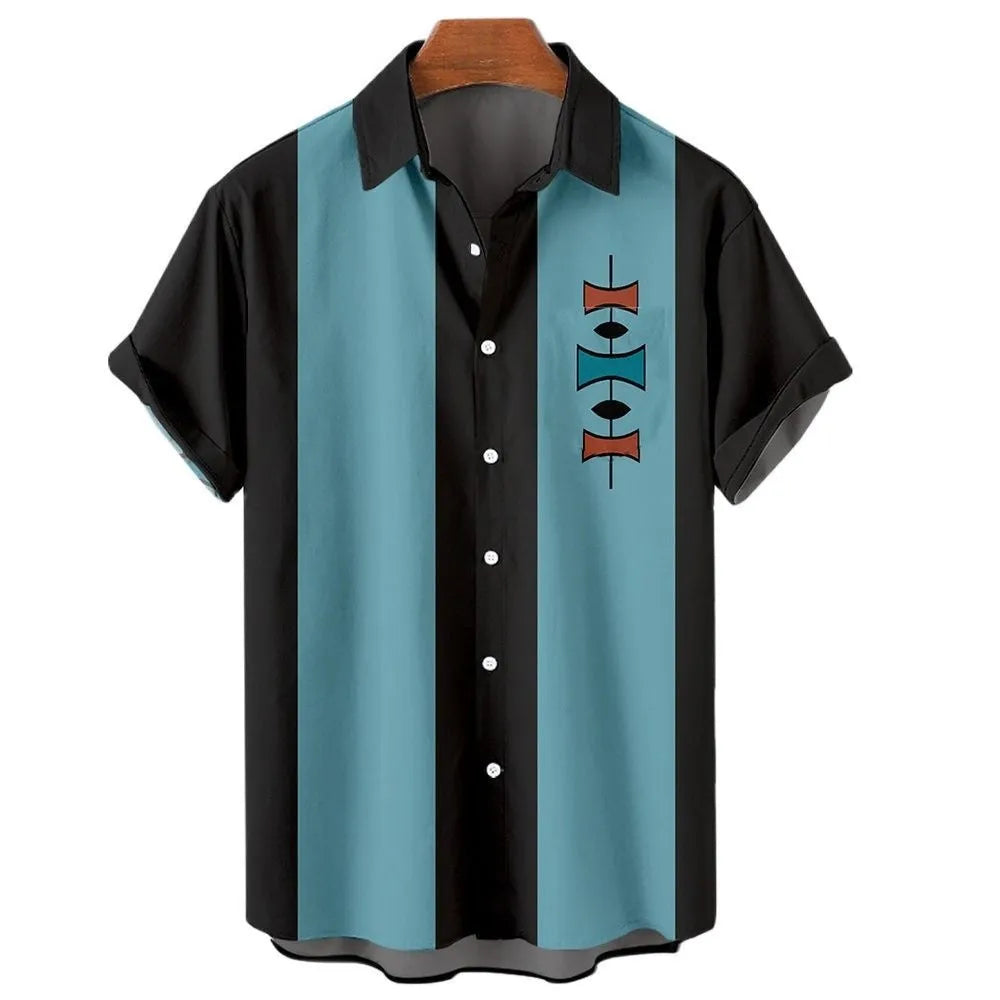 Men's stripe pattern Hawaiian shirt with short sleeves and button front in various colours.