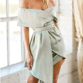 Women's off-shoulder dress with lace-up back detail in matcha green