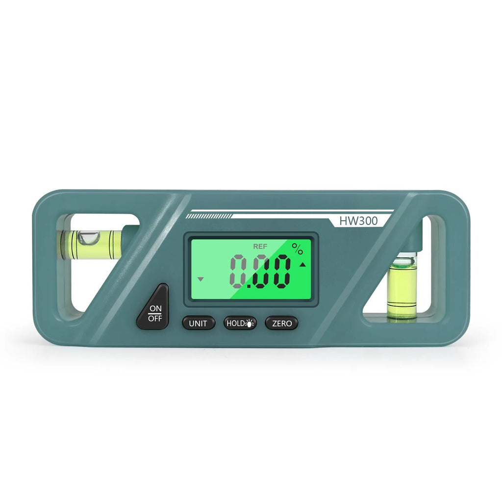 Black digital magnetic inclinometer showing angle display on a metal surface.