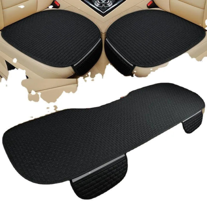 Linen plaid pattern car seat cushion with hemming style in classic black and red colour