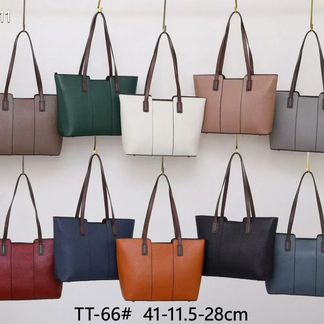 Women's genuine leather commuter shoulder bag in khaki colour showing box-type shape and shoulder strap