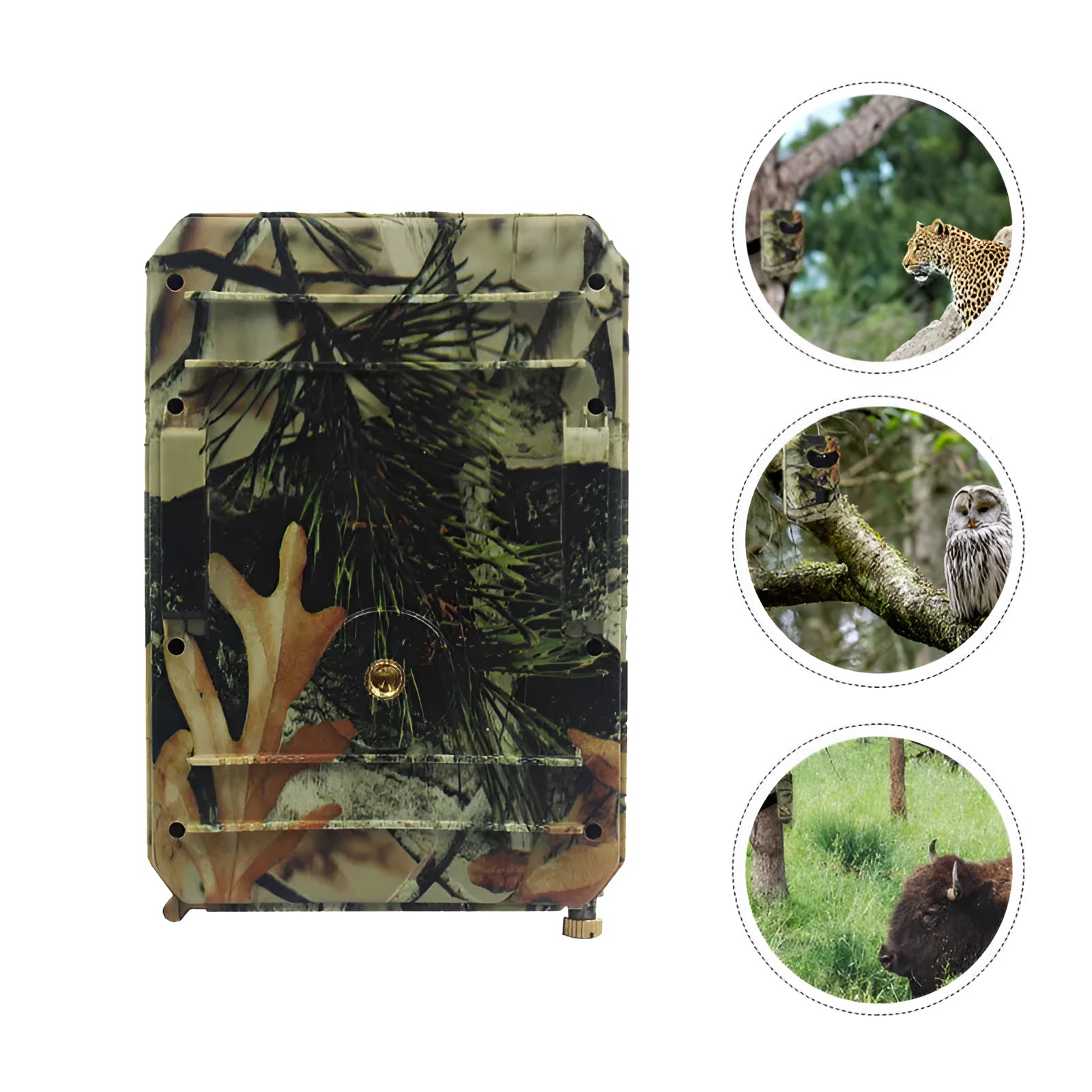 Yellow brown plastic hunting game camera with infrared night vision for wildlife monitoring