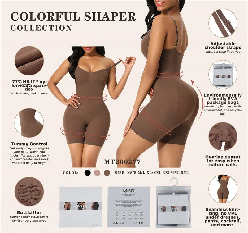 Black nylon seamless body shaping corset jumpsuit with belly contraction and chest support for women