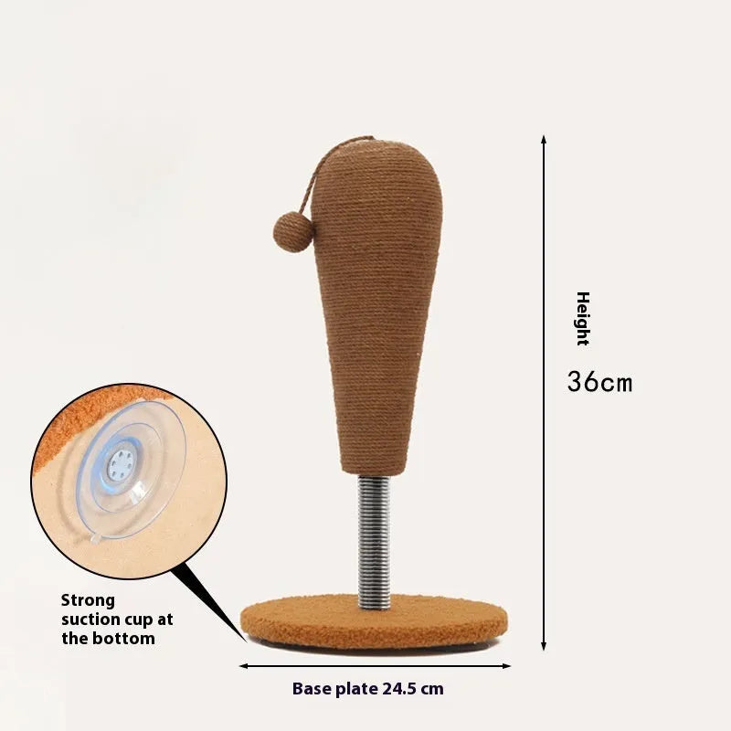 A large and small size cat scratching post toy made from hemp rope with a self-rolling tumbler design.