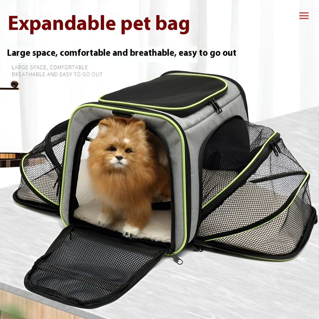 Cat carrier bag in 600D cation fabric with medium-soft construction and piping detail options