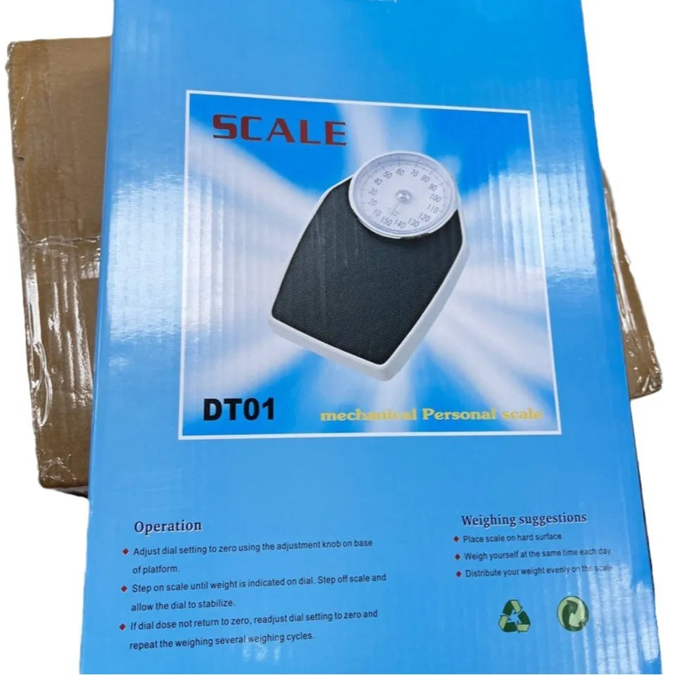 Black mechanical body weight scale with large analogue dial on 47x35cm platform