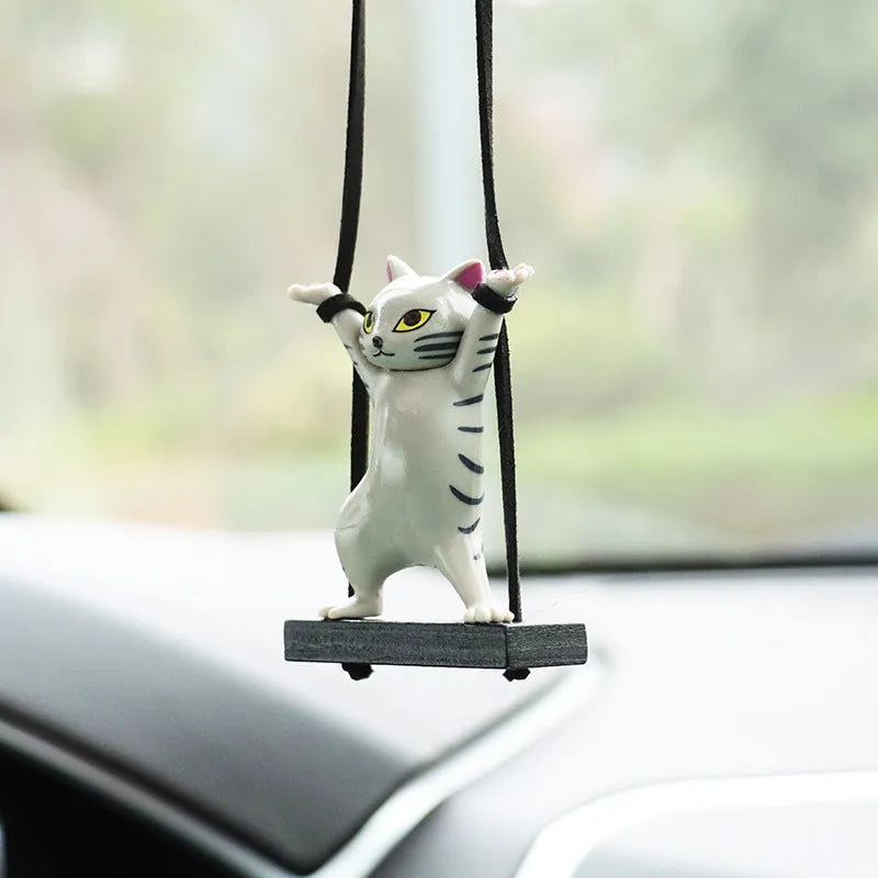 Cartoon resin cat pendant for car interior with adjustable rope in five colour options