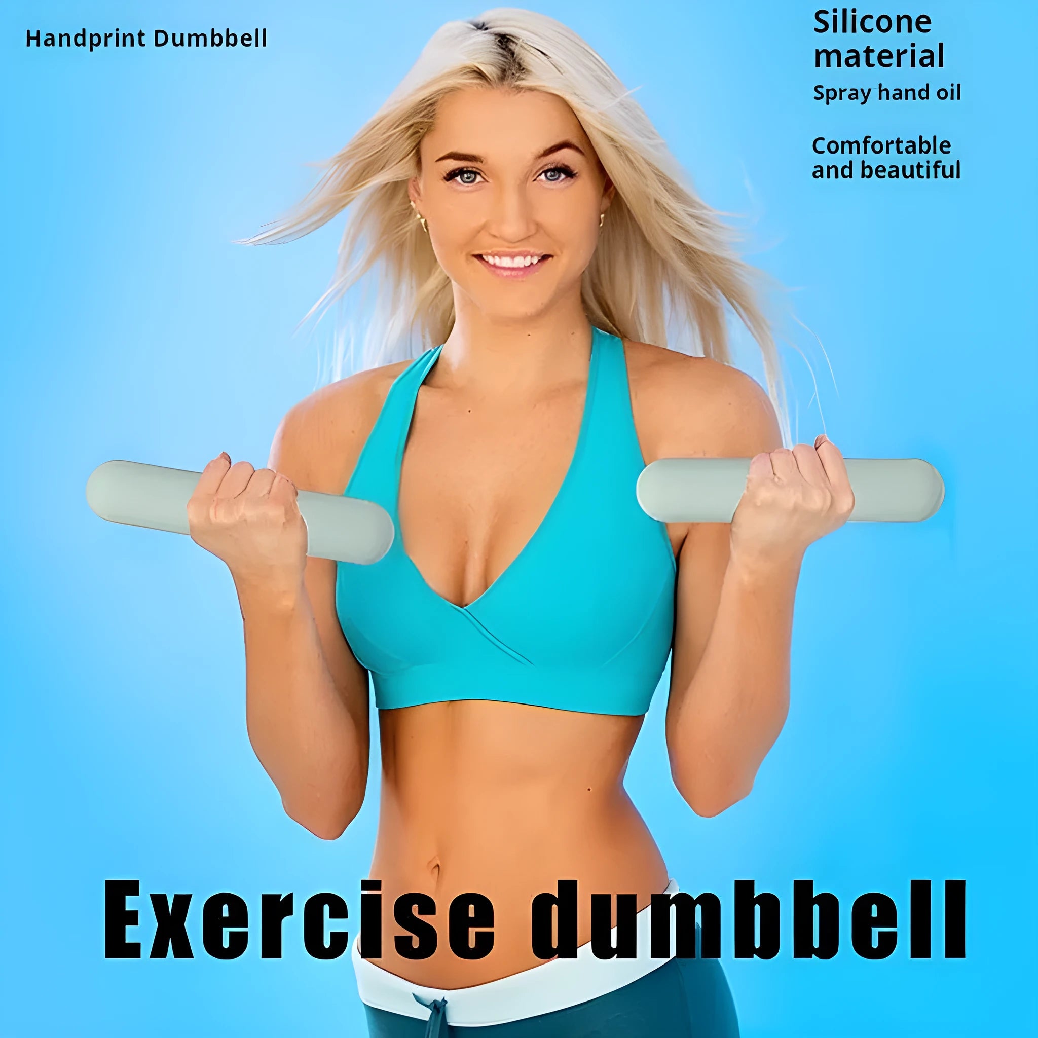 Silicone-edged hand-drawn dumbbell stick in a selected colour, shown with weight options for fitness training.