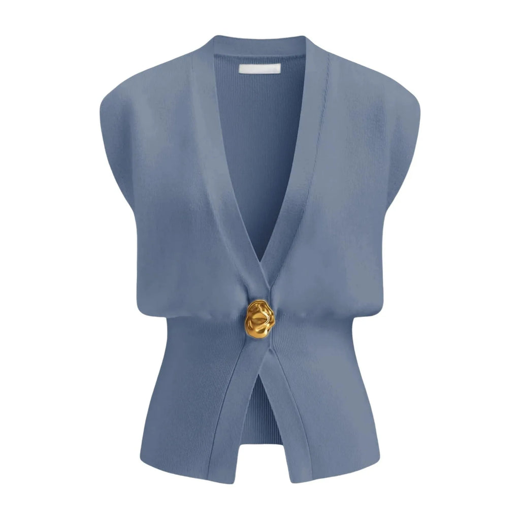 Women's V-neck button-front cardigan in loose fit knitted design available in six colour options