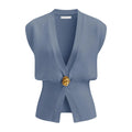 Women's V-neck button-front cardigan in loose fit knitted design available in six colour options