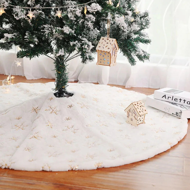 Christmas tree skirt with silver sequin embroidery Christmas tree design on white background